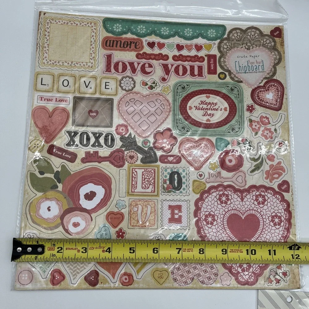 Lot of 12 Scrapbook Chipboard Stickers Embellishments Holiday Love Vintage